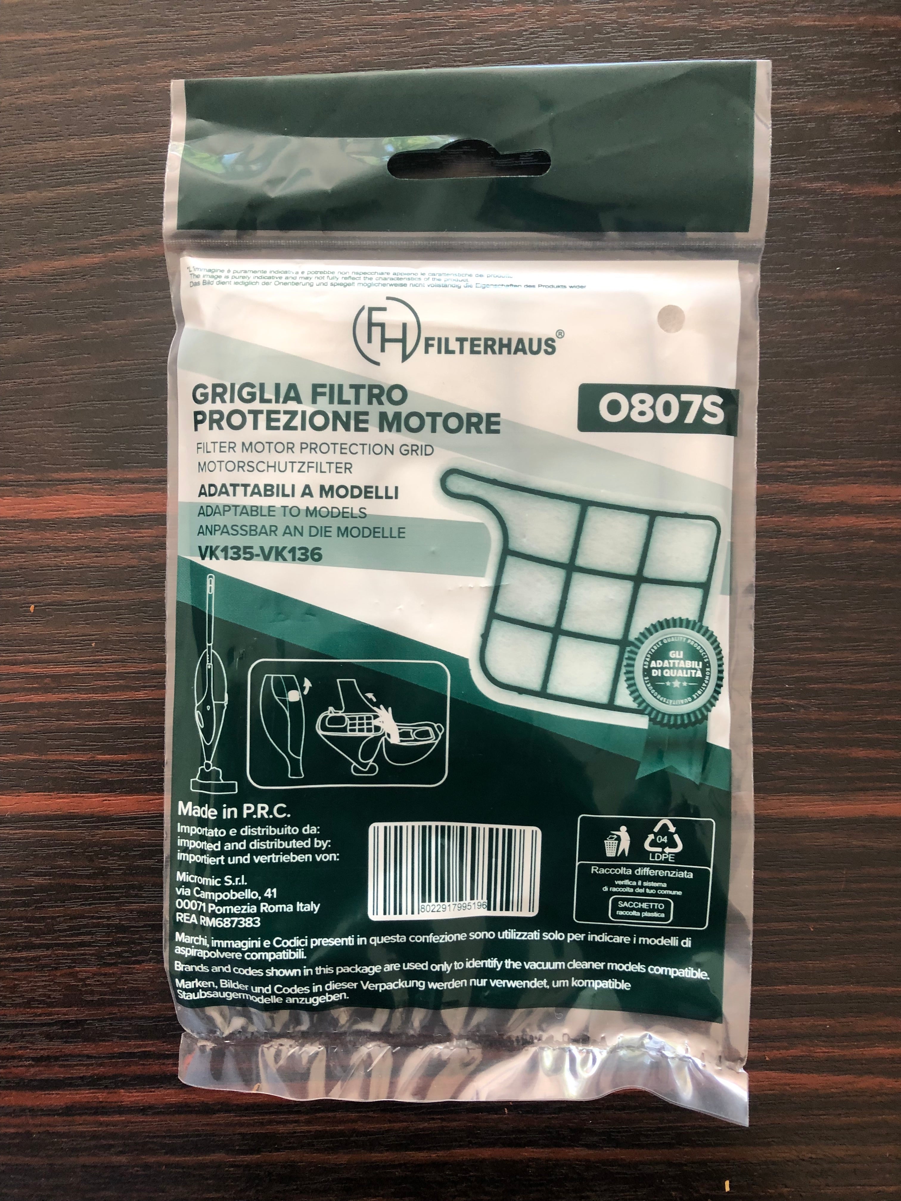 Griglia protezione motore per Folletto VK135,VK136 MICROMIC