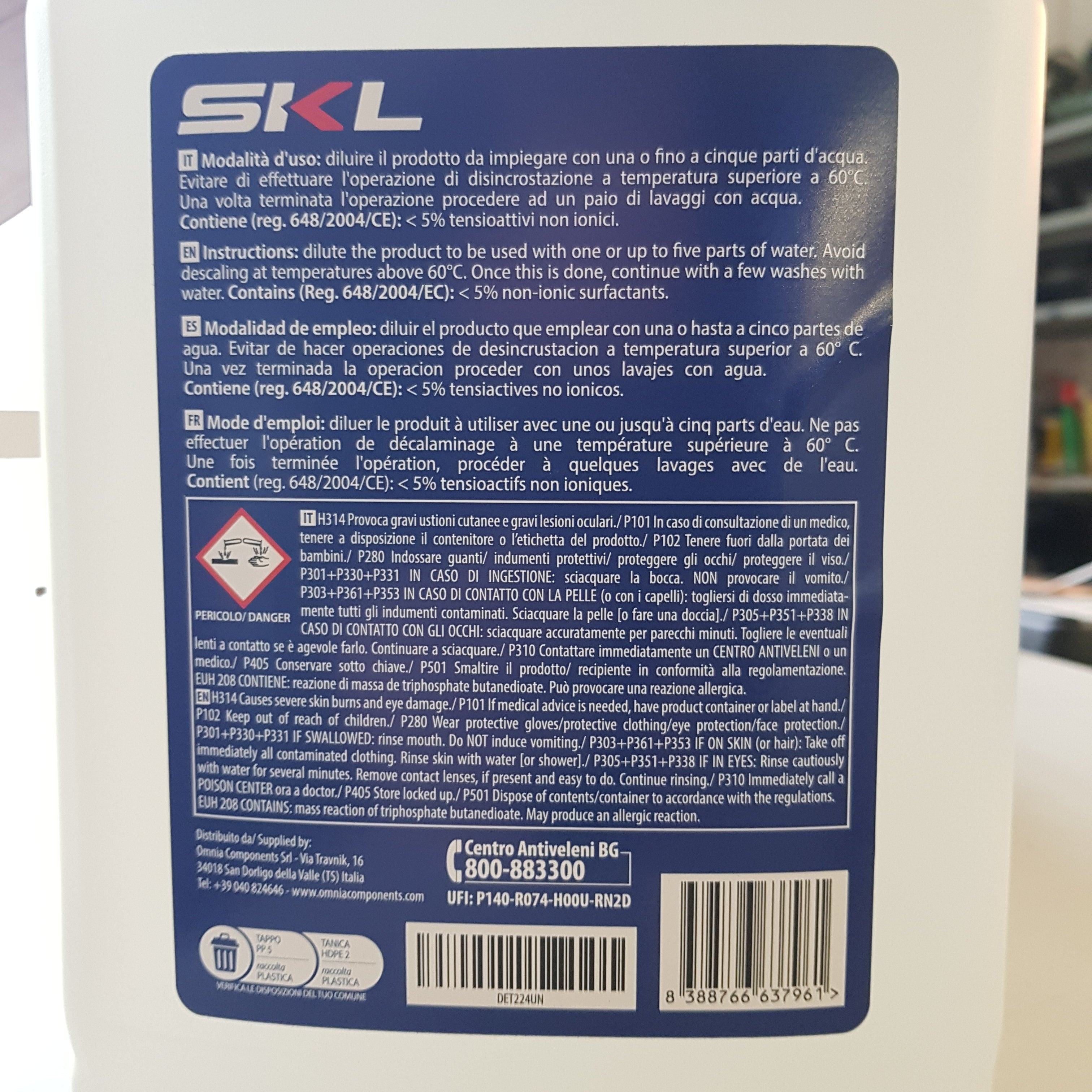 Tanica decalcificante, disincrostante, anticalcare da 5 litri SKL SKL