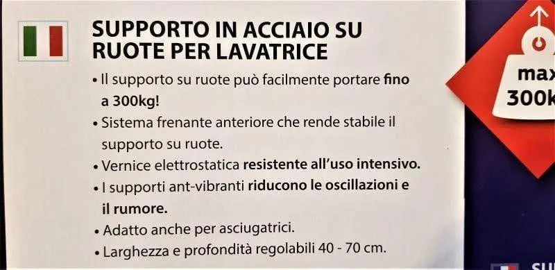 Base supporto antivibrazione e antirumore con ruote per lavatrice e asciugatrice SKL SKL